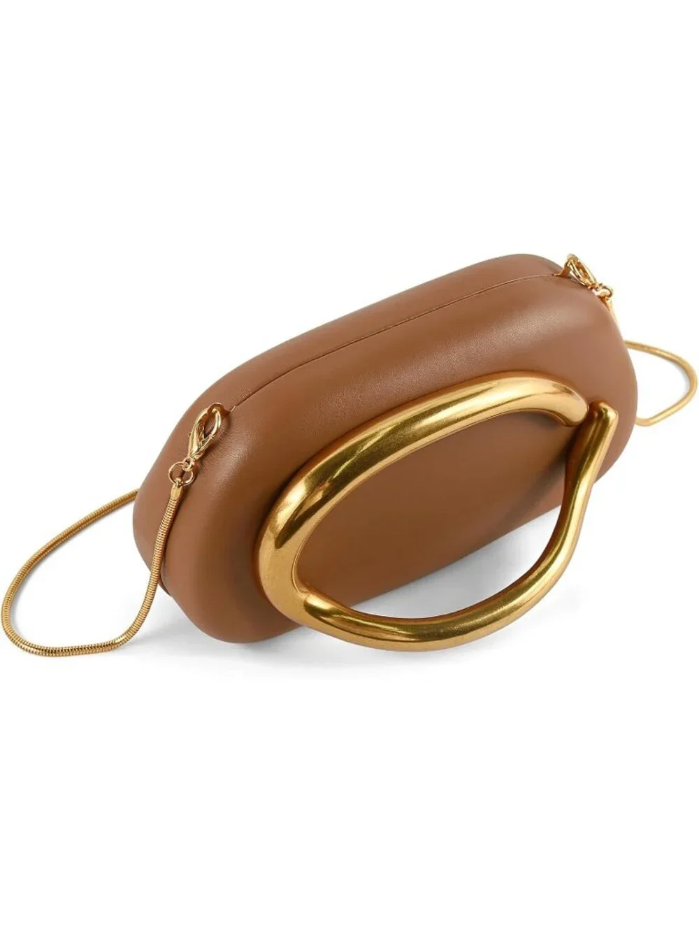 👜Women's Leather Caramel Acrylic Clutch Gold Handle Evening Bag Party